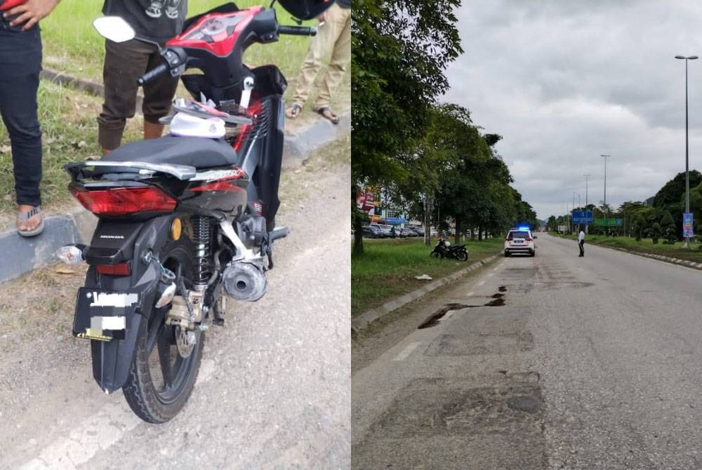 Motosikal ditunggang mangsa terlibat kemalangan di Kilometer 1 Jalan Gua Musang - Kuala Lipis berhampiran Jalan Persiaran Raya, Gua Musang.