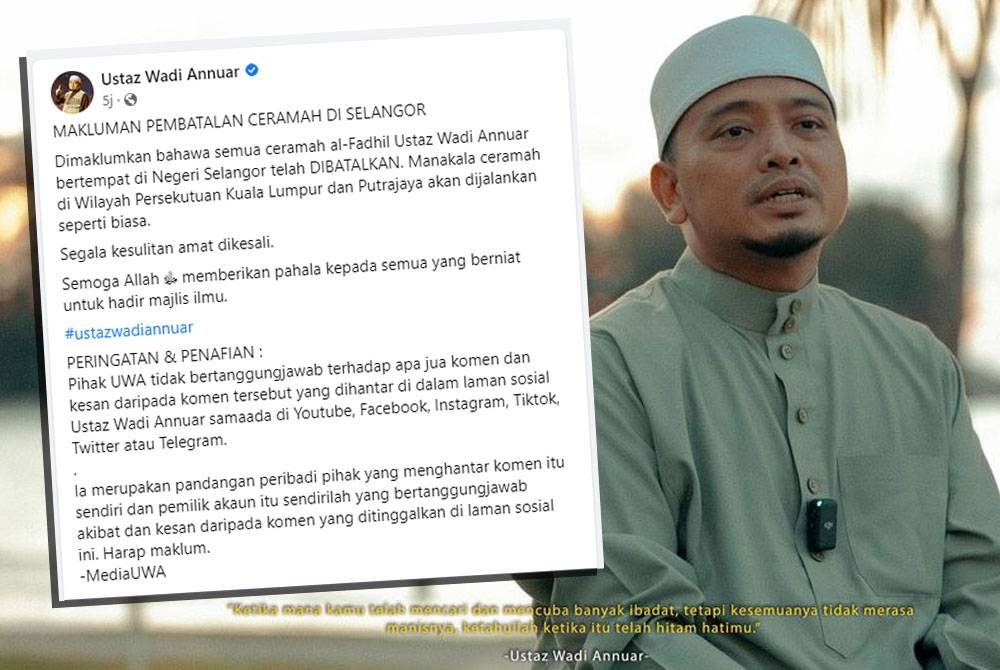 Kenyataan Ustaz Wadi Annuar di Facebook pada Ahad.