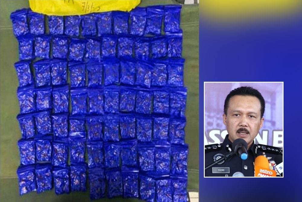 Sebanyak 14,000 biji pil yaba dirampas dalam serbuan sebuah rumah di Kamunting, Taiping pada Selasa. - Foto Polis Perak, gambar kecil: Mohd Yusri