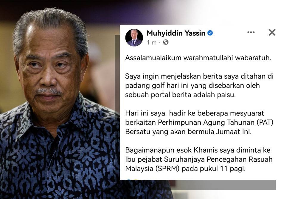 Kenyataan Muhyiddin di Facebooknya. Muhyiddin - Foto Bernama