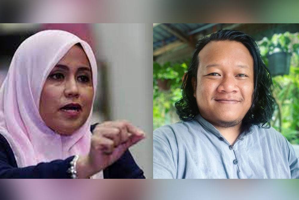 Mas Ermieyati (kiri) turut mengingatkan Amir (kanan) agar lebih berhati-hati selepas ini dengan meletakkan tanda amaran kepada mana-mana pihak agar tidak menggunakan lagunya untuk tujuan politik.