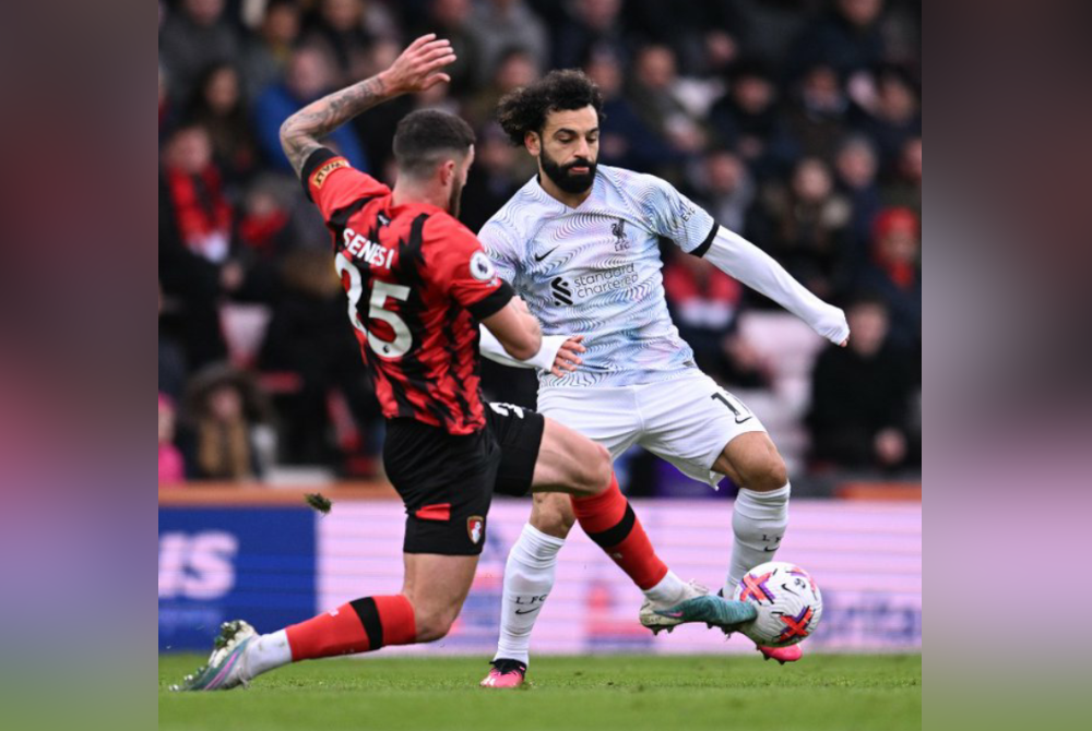 Salah ketika aksi menentang Bournemouth dalam saingan Liga Perdana Inggeris pada Sabtu. - Foto: Agensi