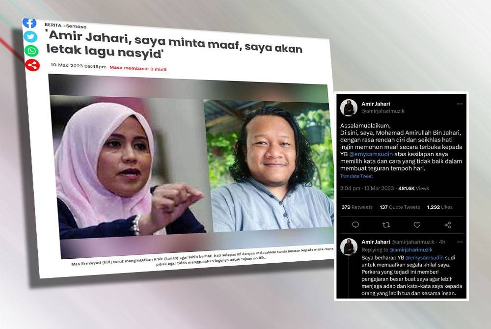 Laporan Sinar Harian pada Jumaat dan tangkap layar ciapan Twitter Amir Jahari