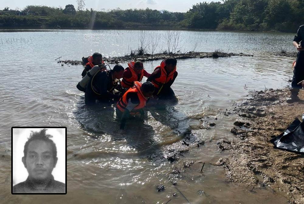 Mayat mangsa ditemukan di dasar sebuah bekas lombong di Solok Menggong, Machap Umboo pada Selasa. Gambar kecil: Jerrey Juli