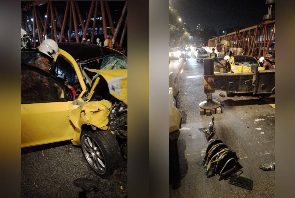 Keadaan kemalangan yang berlaku di Jalan Syed Putra pada Ahad.