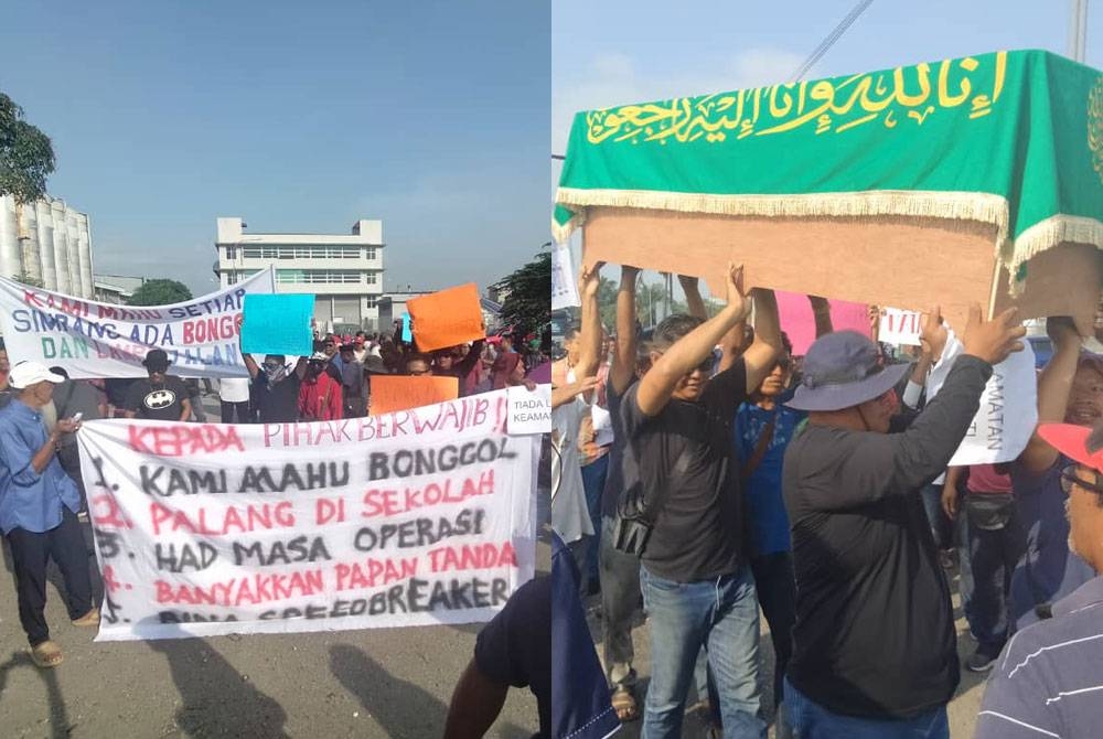 Penduduk mengambil keputusan mengadakan demonstrasi aman di hadapan sebuah kilang bagi menuntut lima perkara mengatasi peningkatan kadar kemalangan maut.