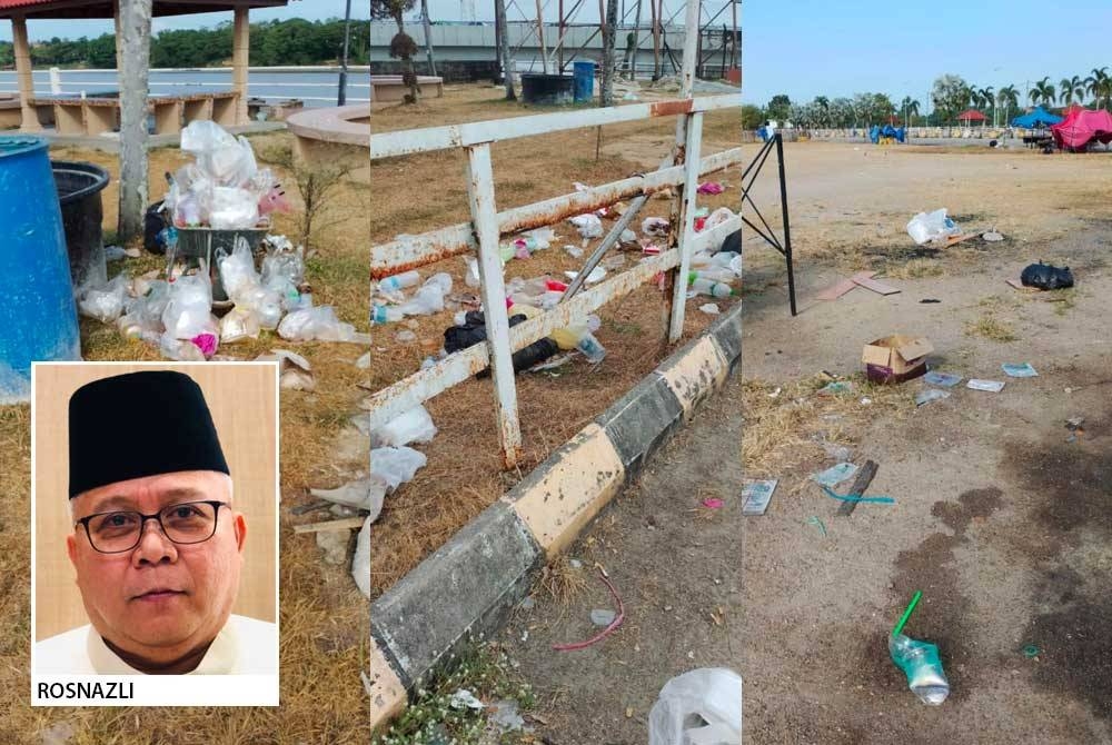 Sampah-sarap bertaburan mencacatkan pemandangan di tepi Sungai Kelantan di Lembah Sireh, Kota Bharu.