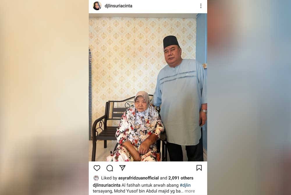 Tangkap layar entri Instagram DJ Lin mengenai pemergian abangnya yang menyusuli ibu mereka pada Isnin.