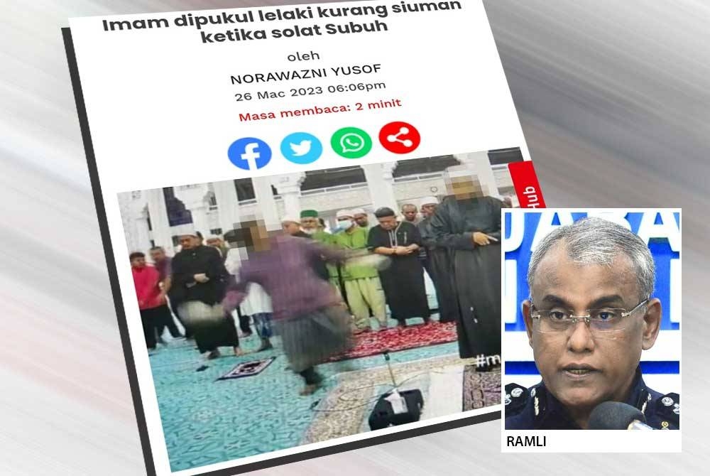 Tangkap layar mengenai lelaki kurang siuman pukul imam ketika solat subuh.