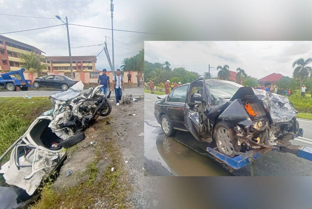 Kemalangan maut yang meragut tiga nyawa di KM 5.7 Jalan Parit Semerah – Parit Kudus, di hadapan SK Parit Kudus, pada petang Khamis.