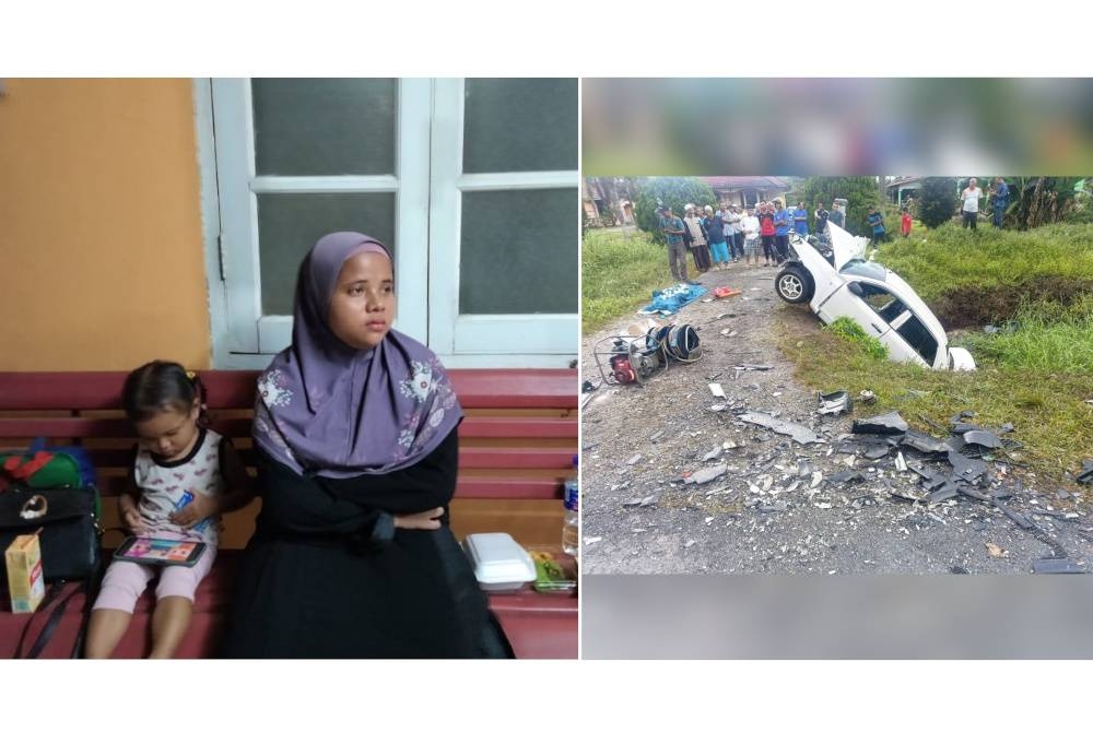 Isteri Allahyarham Mohd Shah Rizal, Siti Zulaikha Bah Seni bersama seorang anak perempuan berusia setahun di Hospital Pontian, pada malam Khamis. 