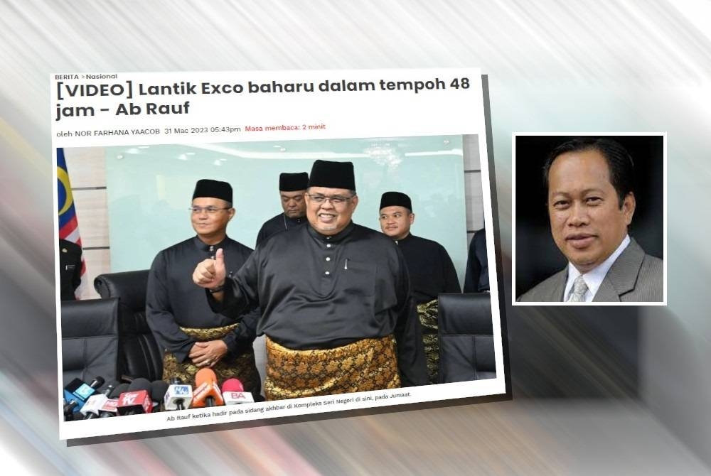 Ab Rauf selepas mengangkat sumpah sebagai Ketua Menteri Melaka Ke-13 dalam sidang akhbar pertamanya memaklumkan, lantikan Exco kerajaan negeri akan dibuat dalam tempoh 48 jam. Gambar kecil: Ahmad Maslan