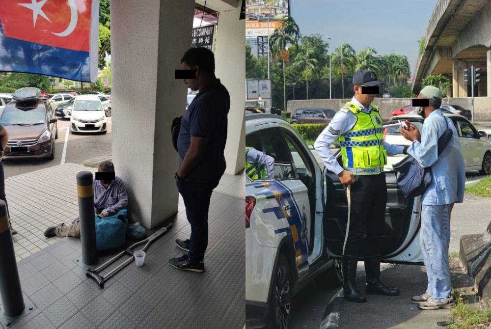 Pengemis warga asing ditahan polis kerana meminta sedekah di kawasan kaki lima di Bandar Raya Johor Bahru, pada Rabu.