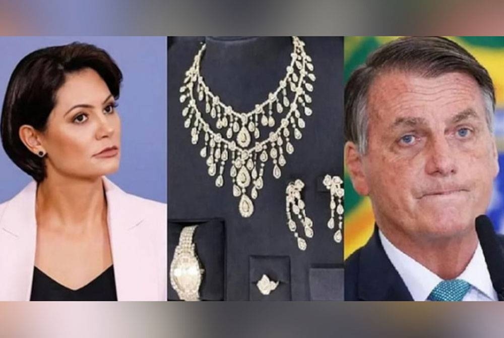 Set barang kemas bertatahkan berlian itu didakwa hadiah pemberian Arab Saudi kepada Bolsonaro dan isterinya, Michelle. - Foto Agensi