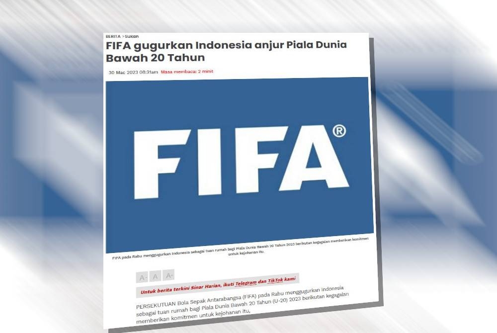 FIFA membekukan pembiayaan kepada PSSI selepas melucutkan hak penganjuran Piala Dunia Bawah 20 Tahun 2023 negara itu minggu lepas.