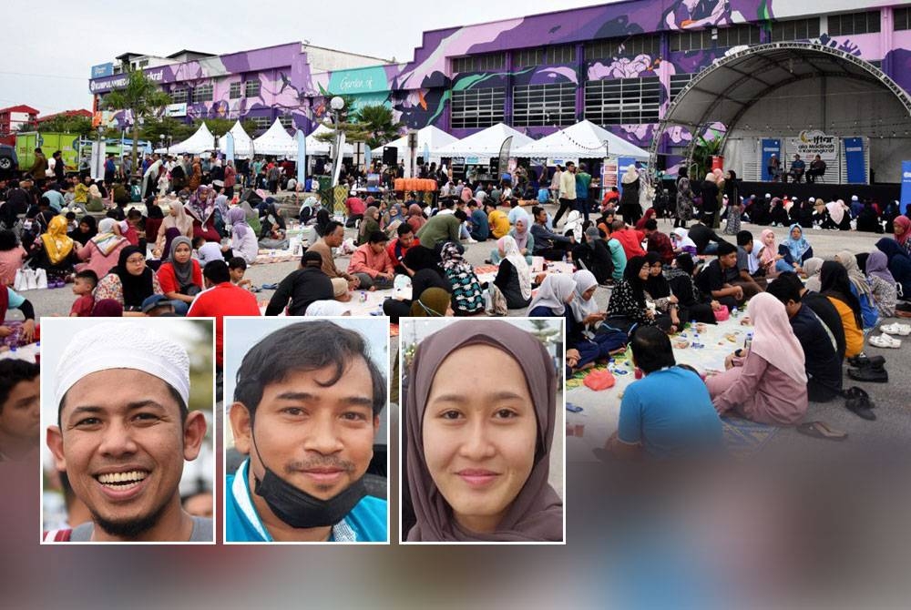 Program Iftar Ala Madinah@Karangkraf mampu menempatkan 1,000 pengunjung yang berdaftar setiap hari Isnin hingga Jumaat. (Gambar kecil: Nabil Ahmad (kiri), Mohd Hafiffy dan Tengku Fiza