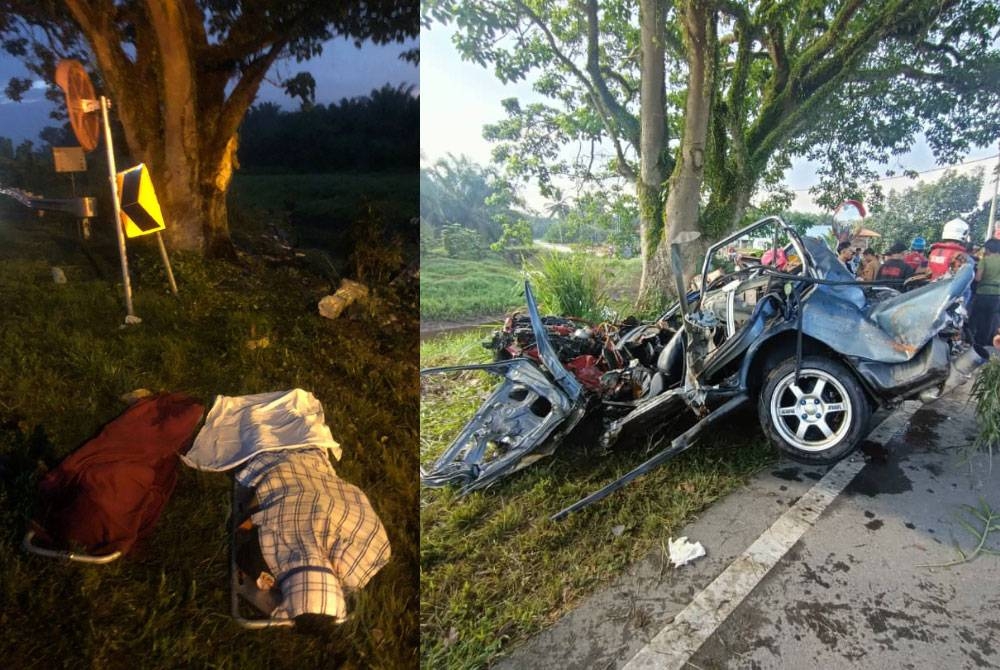 Dua lelaki maut selepas kereta yang dinaiki terbabas dan merempuh papan tanda sebelum terjunam ke dalam Sungai Parit Kuari di Kilometer 6 Jalan Parit Botak, Ayer Hitam, Batu Pahat, pada Sabtu.