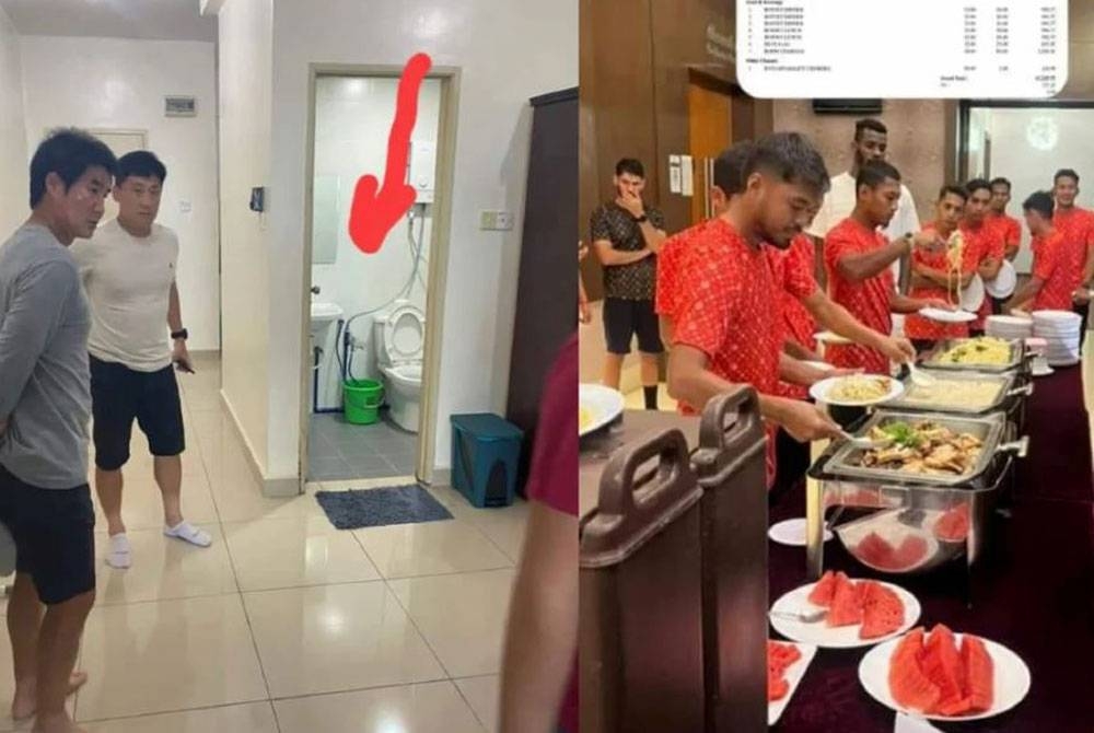 Gambar dalam simpanan Kelantan FC menunjukkan sinki tandas berada dalam keadaan baik manakala pemain diberikan makanan yang seimbang. - FOTO Kelantan FC