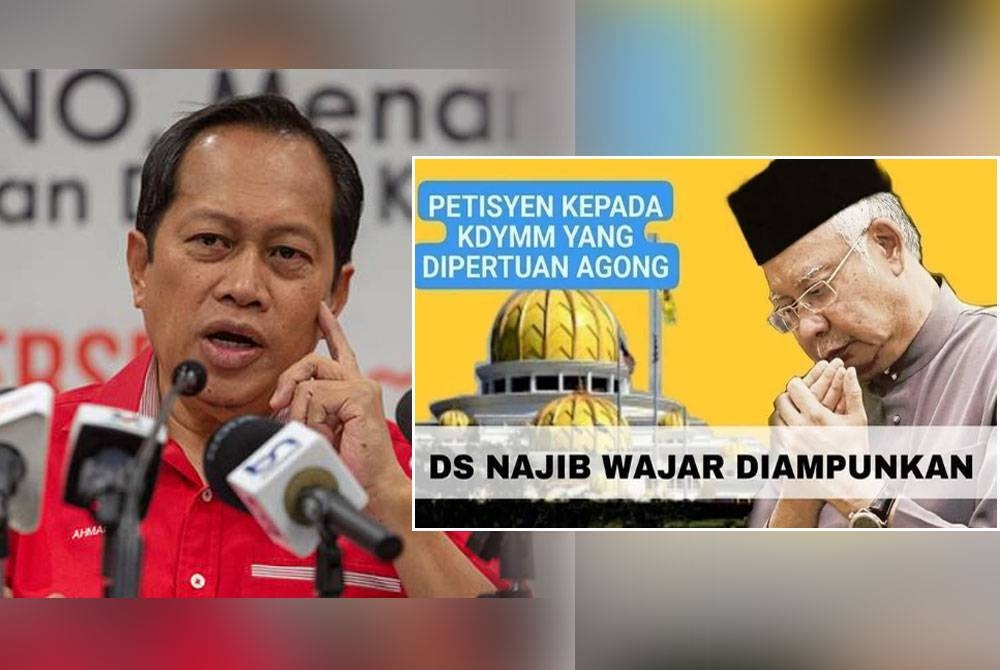 Ahmad Maslan (kiri). Petisyen &#039;Bebaskan Najib Razak Melalui Pengampunan Diraja&#039; di platform change.org.