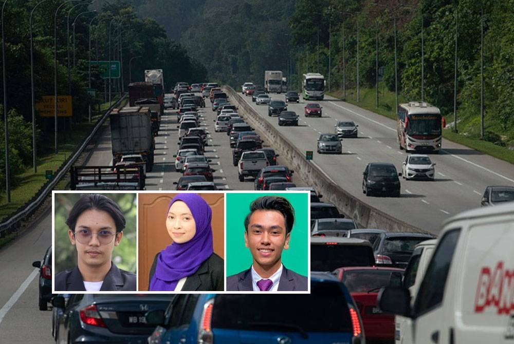 Aliran trafik lebuhraya di Lebuh Raya Kuala Lumpur-Karak dijangka meningkat pada musim perayaan. (Gambar kecil dari kiri: Aqil Irfan Amiriza, Nur Atikah dan Muhammad Nor Azlan)