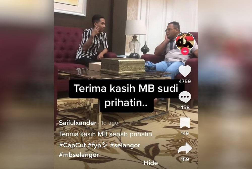 Tangkap layar video rakaman berdurasi lebih 30 saat dimuat naik di aplikasi TikTok menggunakan akaun &#039;Saifulxander&#039;.