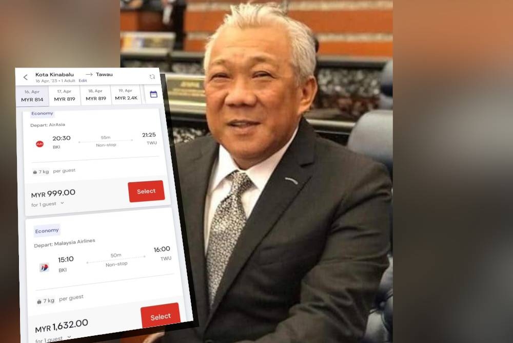 Bung Moktar berkongsi tangkap layar harga tiket penerbangan bagi laluan domestik Kota Kinabalu ke Tawau yang dilihat melambung tinggi.