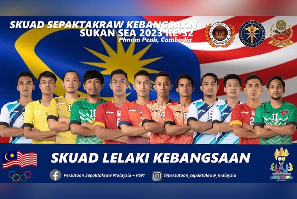 Skuad sepak takraw yang bakal menggalas cabaran negara pada Sukan SEA Kemboja bulan depan. - Foto Facebook Persatuan Sepak Takraw Malaysia.