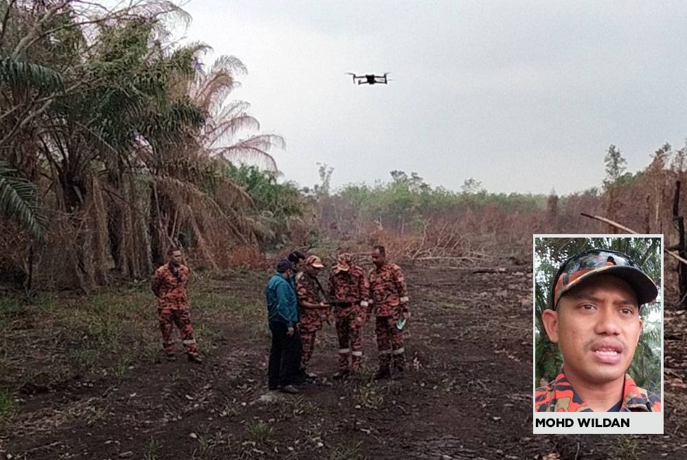 Penggunaan dron oleh Unit Udara JBPM Kelantan membantu mengesan keadaan kebakaran di Kampung Beris Lalang. (Gambar kecil: Mohd Wildan)