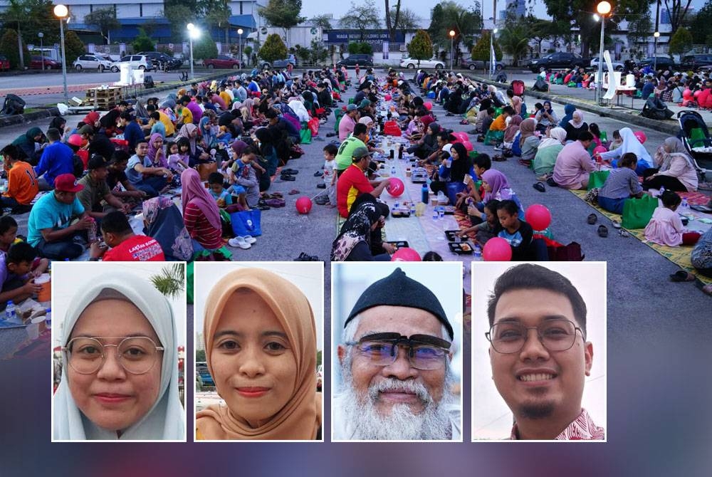 Suasana Iftar ala Madinah@ Karangkraf. Gambar kecil dari kiri: Nur Arina, Nur Amira, Azmi, Megat Shazrul