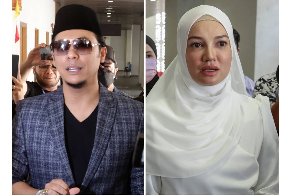 Syamsul dan Puteri Sarah ketika hadir di Mahkamah Rendah Syariah Wilayah Persekutuan pada Selasa. - Foto Bernama