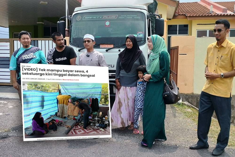 Jamil dan keluarga dipindahkan dari Kampung Sungai Batu, Merbok ke rumah sewa baharu di Taman Lembah Merbok bagi memberi keselesaan dalam menyambut Aidilfitri. (Gambar kecil: Laporan Sinar Harian pada Isnin)