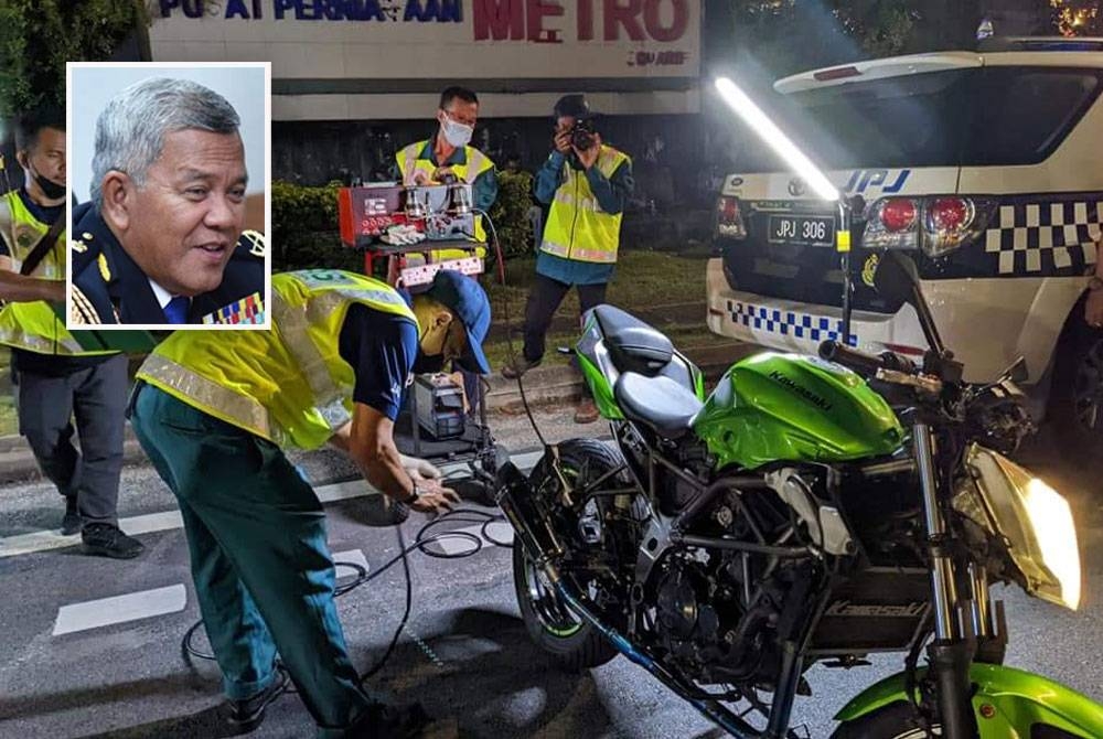 JPJ Selangor melaksanakan operasi HRA pada tahun lalu untuk mengesan kesalahan ubah suai motosikal. - Foto JPJ Selangor (Gambar kecil: Khairul Khar)