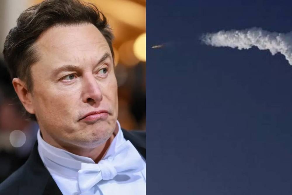 Imej yang dirakam menunjukkan beberapa segmen daripada 33 enjin roket berkenaan tidak mencapai kadar pembakaran yang betul semasa ia berlepas dari tapak pelancaran. - AP (Gambar kecil: Elon Musk)