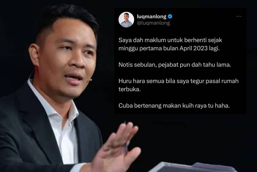 Luqman mengesahkan sudah menghantar notis peletakan jawatan sebagai Pegawai Tugas-Tugas Khas (Strategik) kepada Menteri Belia dan Sukan, Hannah Yeoh sejak minggu pertama April.