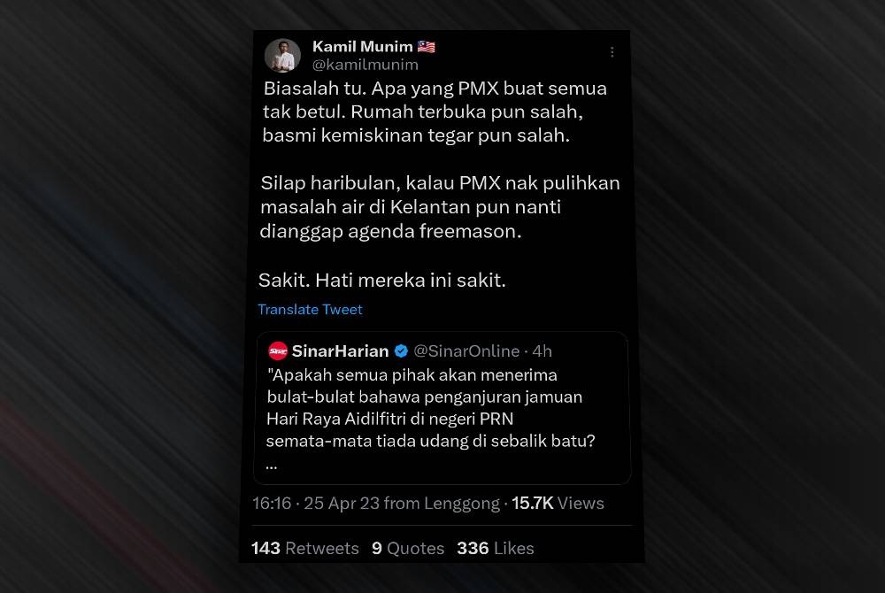 Tangkap layar kenyataan dimuat naik Muhammad Kamil.