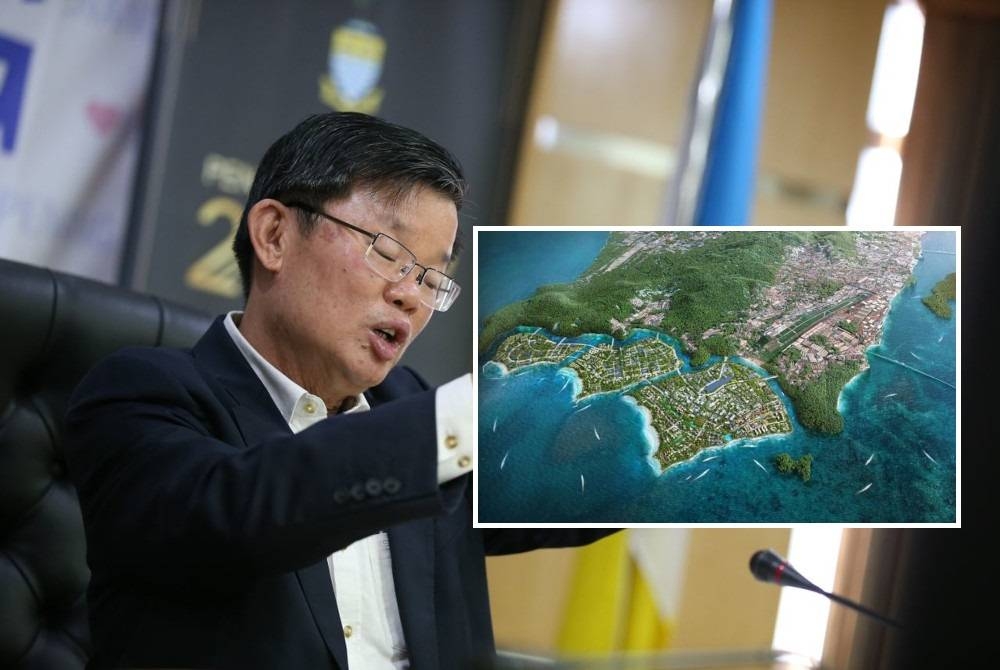 Chow Kon Yeow. Gambar kecil: PSI yang terletak di selatan Pulau Pinang terdiri daripada tiga pulau buatan.