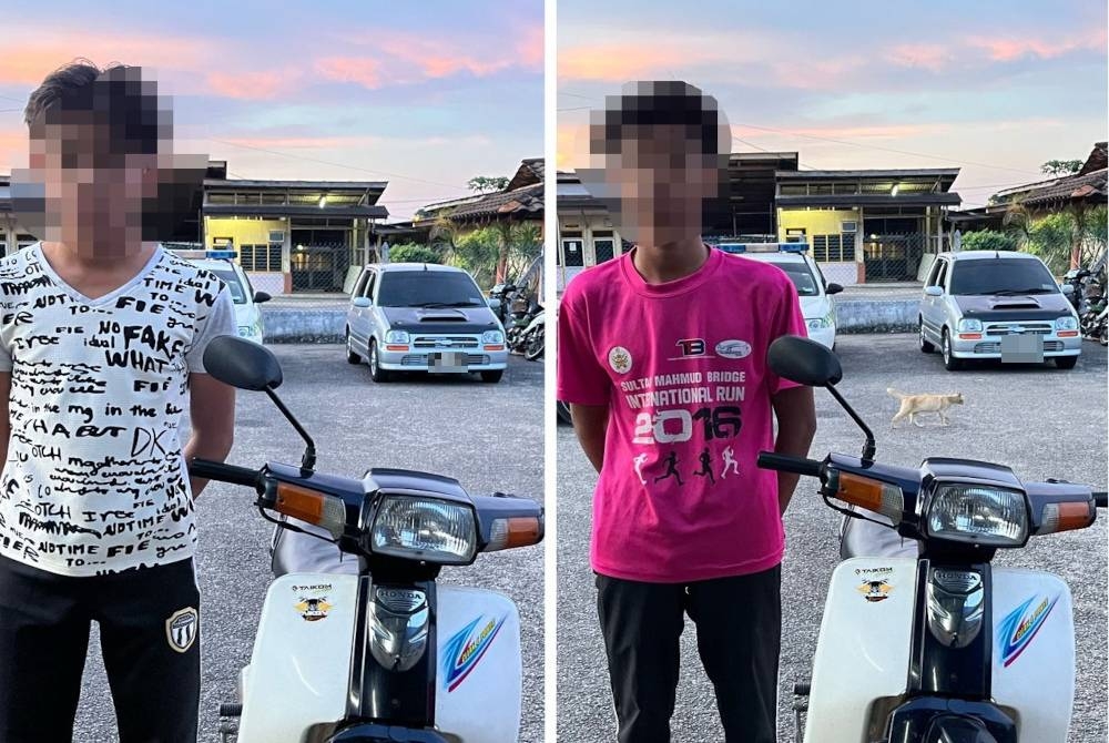 Dua remaja ditahan kerana melakukan aksi 'wheelie' di Jalan Gaung-Kuala Pueh, Empangan Jenagor di Hulu Terengganu, pada Rabu.