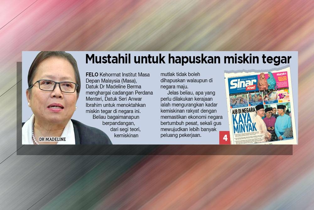 Laporan muka depan Sinar Harian pada Isnin.