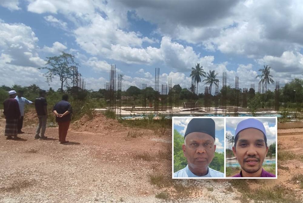 Pembinaan masjid baharu Changlun sudah dijalankan di tanah seluas 1.2 hektar namun terhenti semasa PKP. - Gambar kecil: Zainol Abidin (kiri), Hasrul