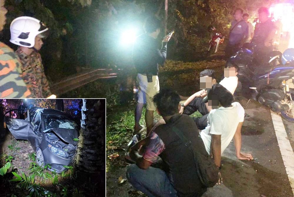 Tiga rakan diselamatkan pasukan bomba dan penyelamat dari Balai Bomba dan Penyelamat Masjid Tanah.