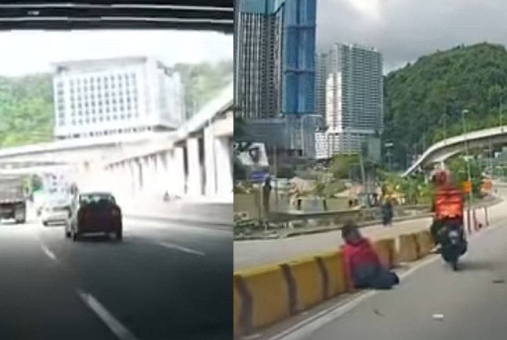 Video tular memaparkan kemalangan melibatkan sebuah lori dan penunggang motosikal di LDP pada Jumaat.