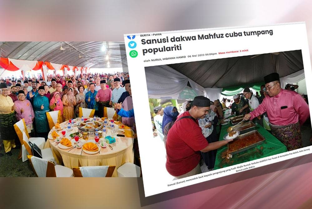 Mahfuz (kiri) bersama pimpinan Amanah bergambar bersama sempena Rumah Terbuka Aidilfitri yang diadakan di Bayan Lepas, pada Ahad.