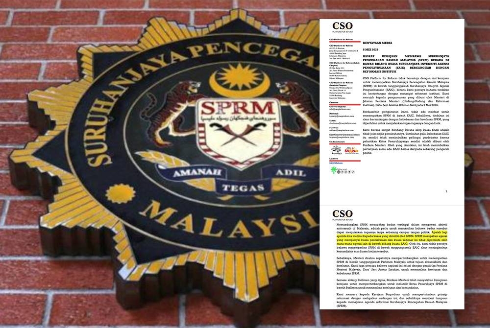 Gambar hiasan dan kenyataan media CSO Platform for Reform pada Selasa.