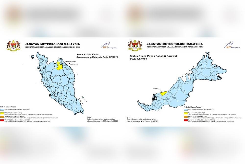 MetMalaysia melaporkan tiga kawasan mencatatkan suhu maksimum harian boleh mencecah di antara 35 hingga 37 darjah Celsius.