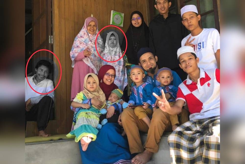 Gambar kenangan Aisyah dan Muhammad Huzaifah dalam bulatan kecil.