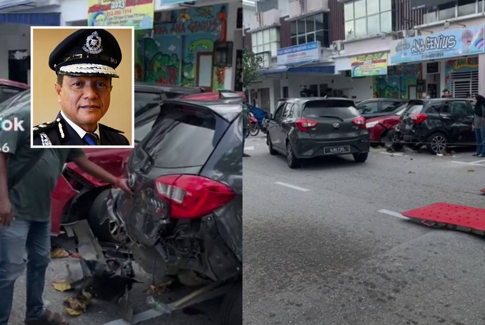 Tangkap layar rakaman video yang tular di media sosial TikTok memaparkan kejadian kemalangan libat enam kenderaan di Jalan TTDI Groove 1/2, Kajang pada Selasa. (Gambar kecil: Mohd Zaid)