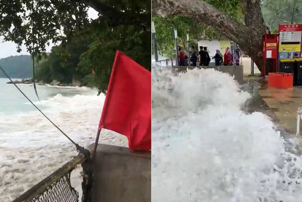 Tangkap layar rakaman video dikongsi pengguna media sosial menunjukkan ombak besar berlaku di Pantai Teluk Nipah pada Ahad.