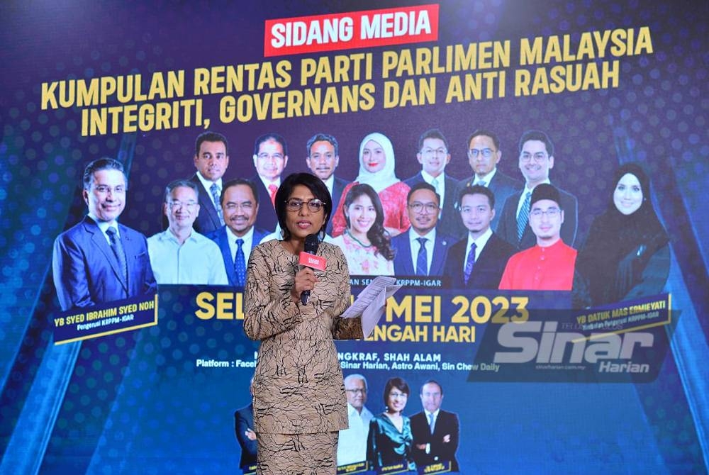 Cynthia pada sidang media Kumpulan Rentas Parti Parlimen Malaysia (KRPPM) - Integriti, Governans dan Anti Rasuah (IGAR) bertempat di Kumpulan Karangkraf, di sini pada Selasa. - Foto Sinar Harian/Asril Aswandi Shukor