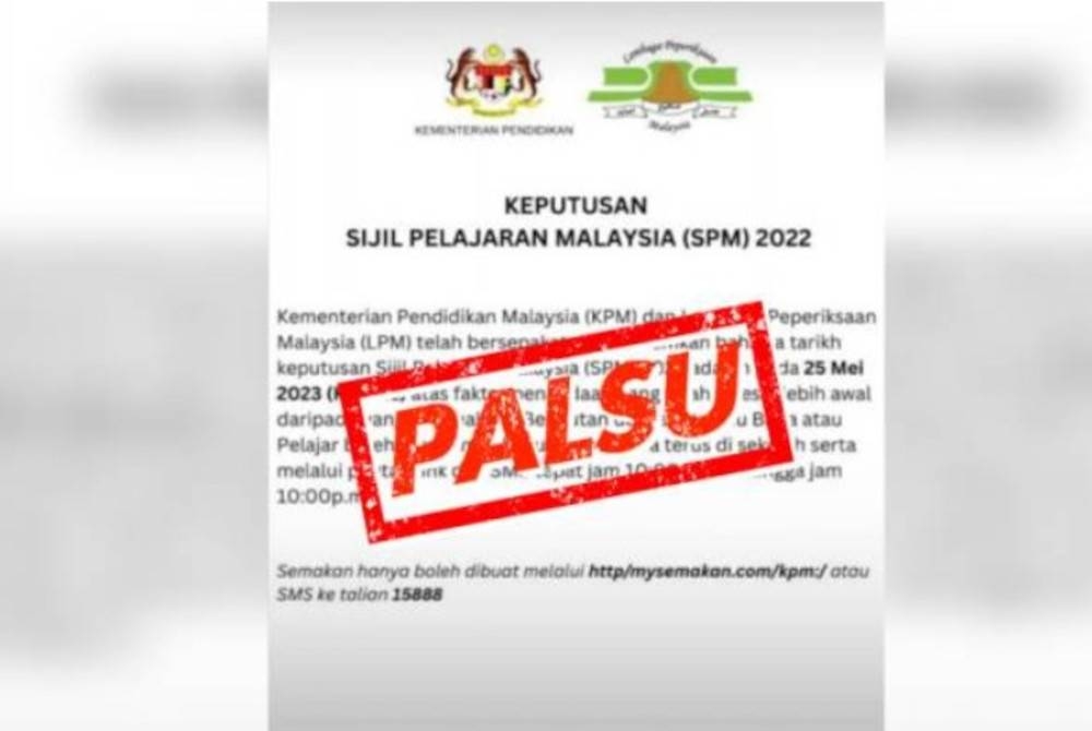 Poster tular tersebut memaklumkan keputusan SPM 2022 akan diumumkan pada 25 Mei 2023 selepas proses penandaan selesai lebih awal.