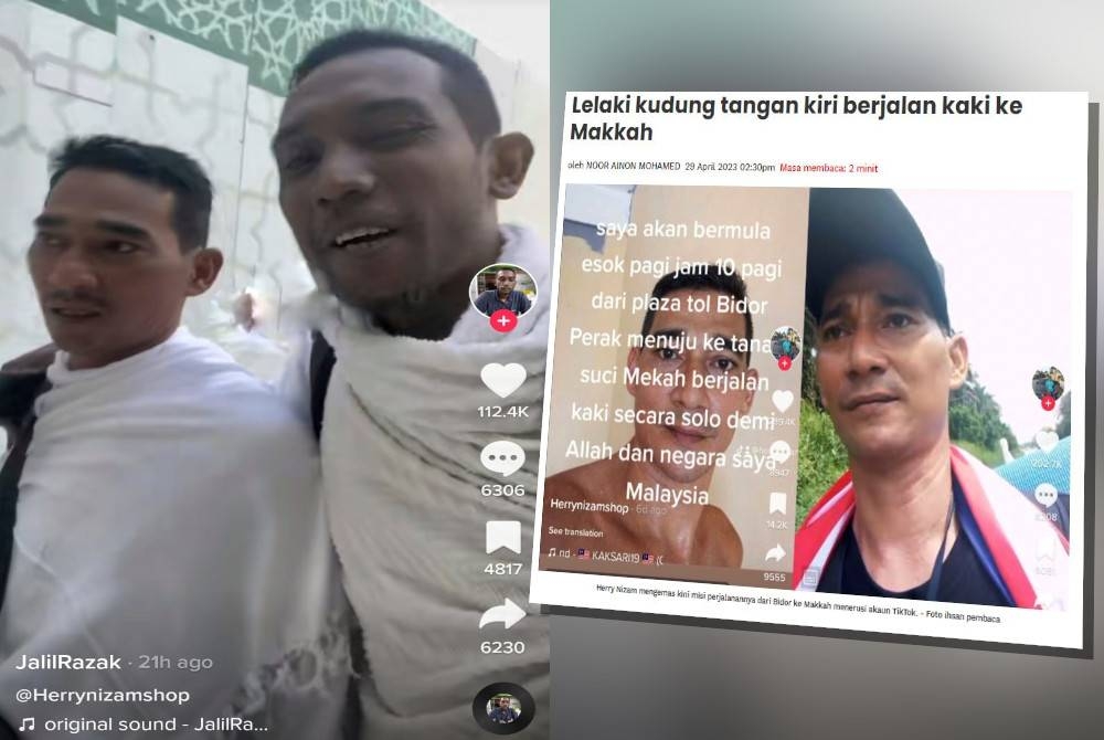 @JalilRazak menerusi video di TikTok bersama Herry Nizam Saleh di kawasan Kaabah. Herry Nizam sebelum ini mengemas kini misi perjalanannya dari Bidor ke Makkah menerusi akaun TikTok.